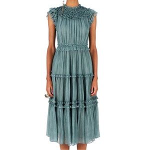Ulla Johnson Marta Tiered Silk Ruffle Dress in Adriatic